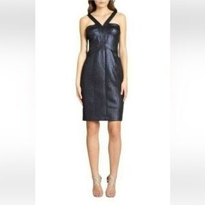 David Meister Blue + Black Metallic Cocktail Dress EUC size 4
